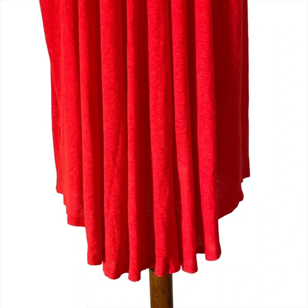 Free‎ People Highland V-Neck Linen Blend T-Shirt in Red Size XS